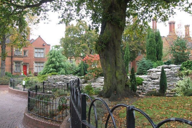 Almshouses, Bedworth Landscaped gardens separate the Nicholas Chamberlaine Almshouses from the Bedworth's main shopping precinct.