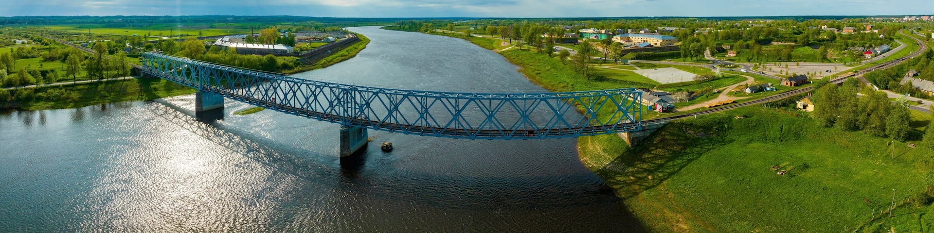 Beautiful aerial panoramic view shot of Daugavpils city and river Daugava on a beautiful summer day in Latgale, Latvia