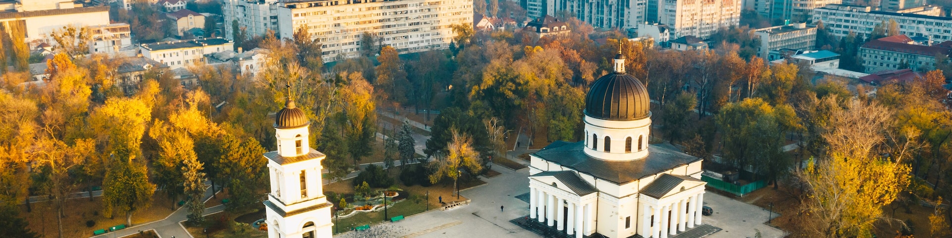 Above Chisinau at sunset. Chisinau is the capital city of Republic of Moldova, Shutterstock ID 1226633413, Purchase Order: SP-1801 , Order Number: SP-1801 Air Moldova 2019 Campaign, Client/Licensee: M