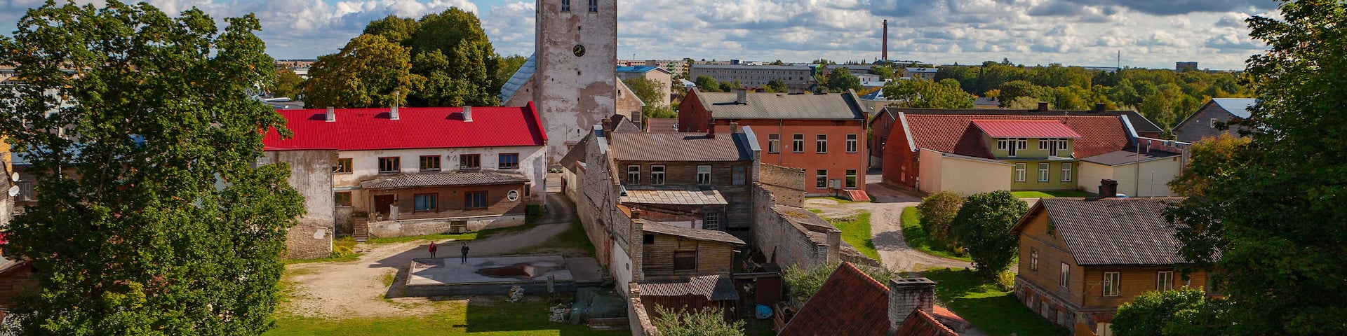 St. Trinity Church and old town of Rakvere, Estonia. Green summer time