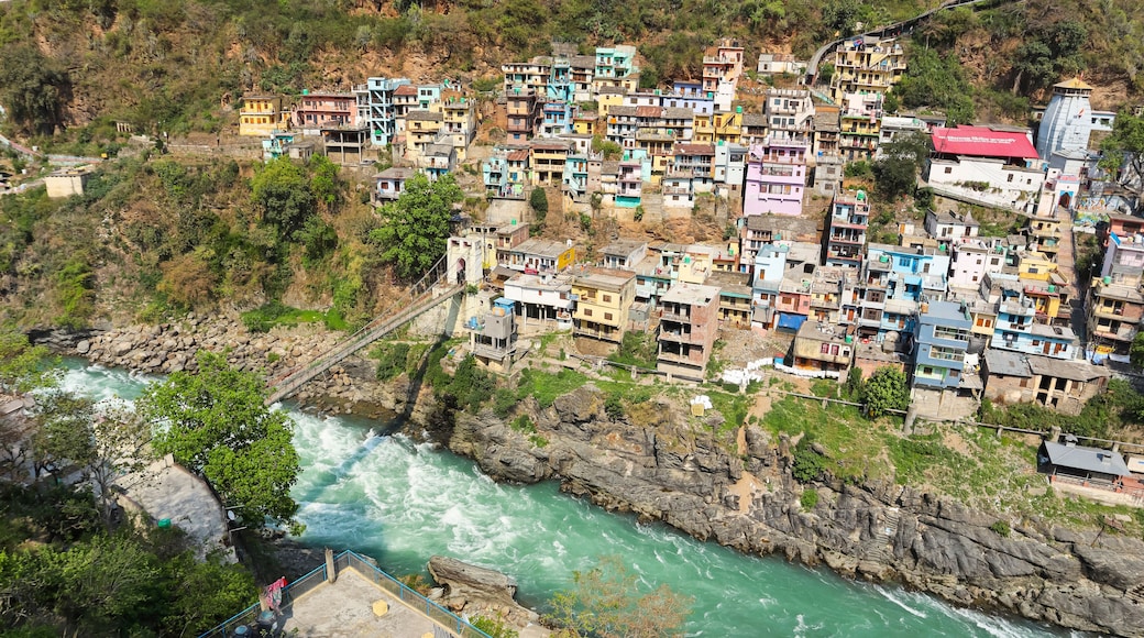 Confluence (""Sangam"") of Alaknanda and Bhagirathi Rivers at Devprayag, within the Tehri Garhwal district of Uttarakhand, India - forming the Ganges River.