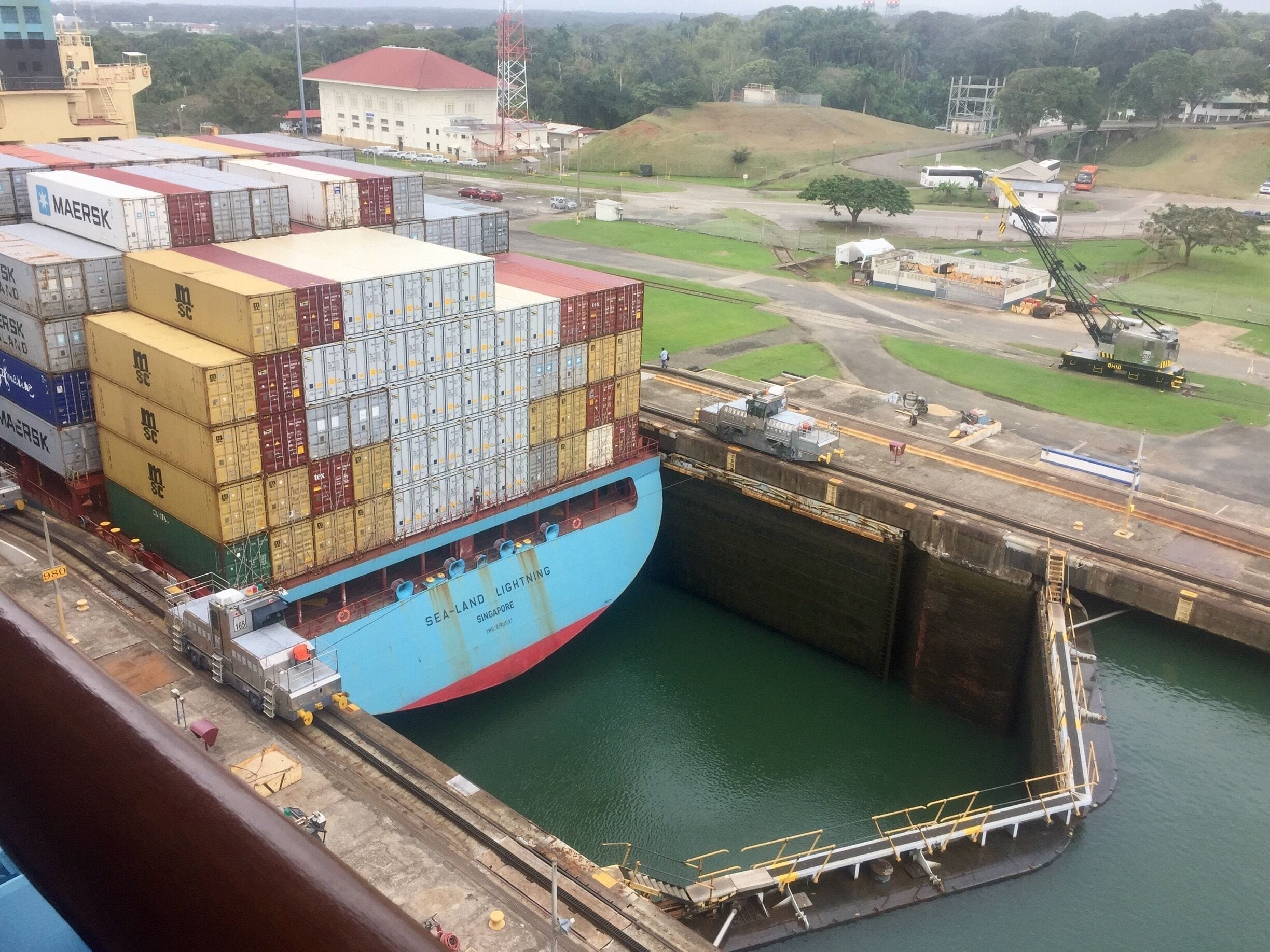 Locking through at the Panama Canal. 