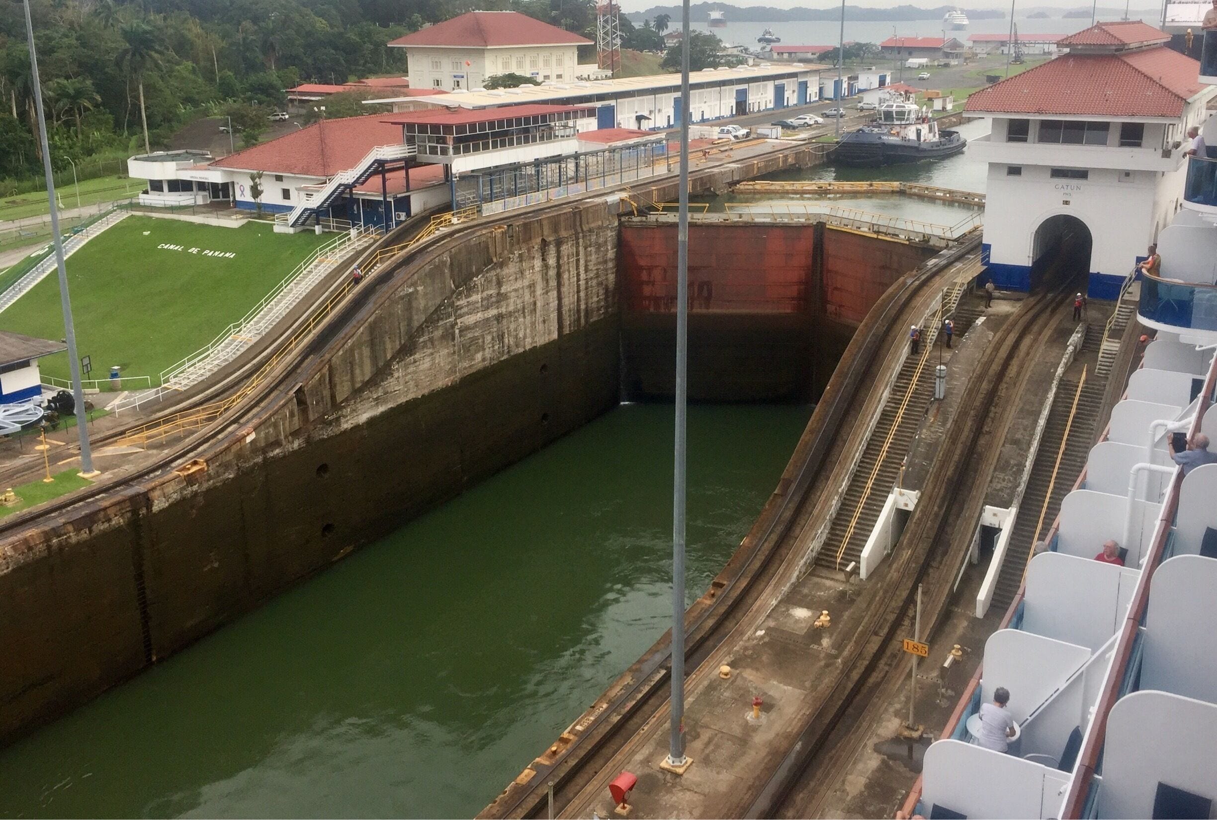 Gutan locks on the Caribbean Sea side of the Panama Canal. 