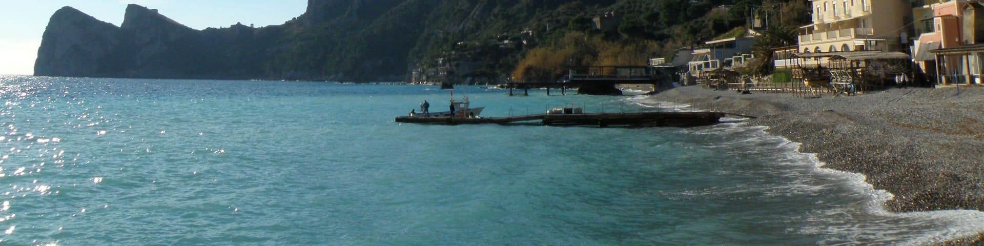 Marina del Cantone, the beach in winter. Massa Lubrense, Naples, Italy.