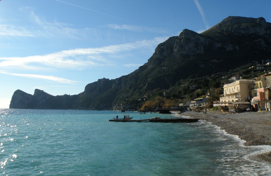 Marina del Cantone, the beach in winter. Massa Lubrense, Naples, Italy.
