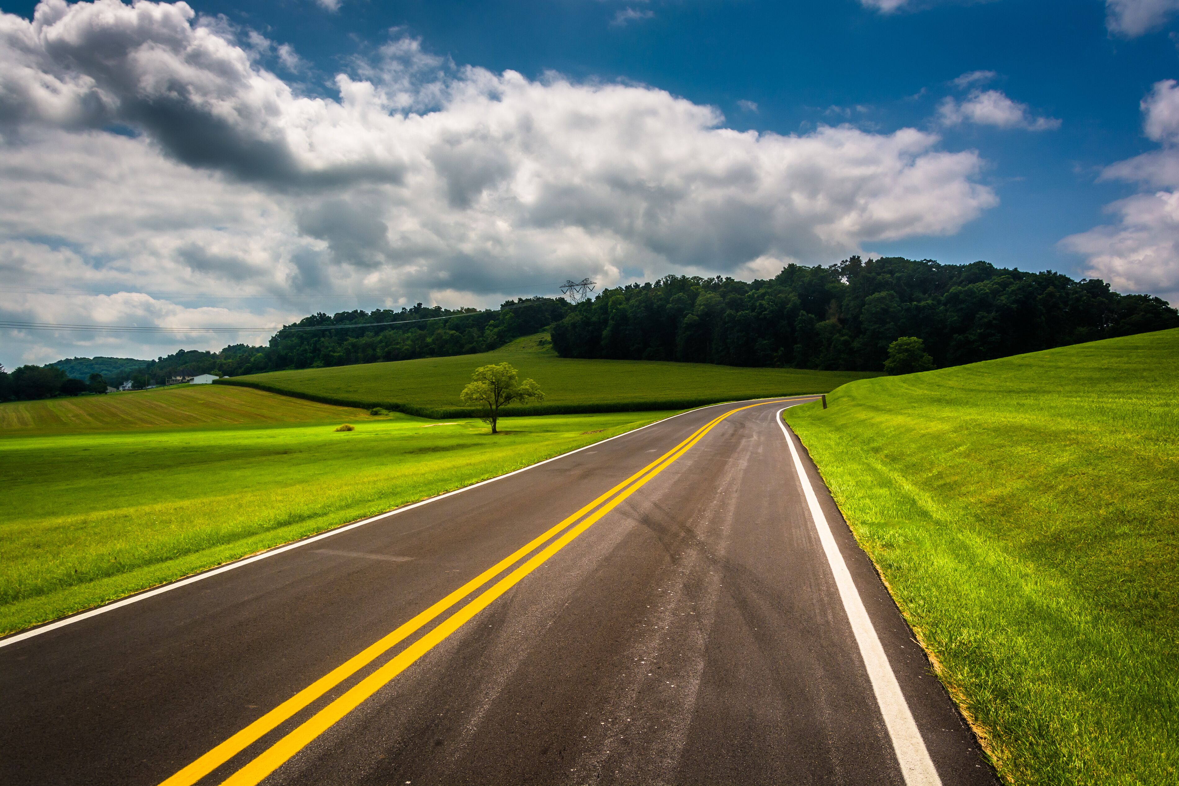 Farm fields along a country road in rural Carroll County, Maryla