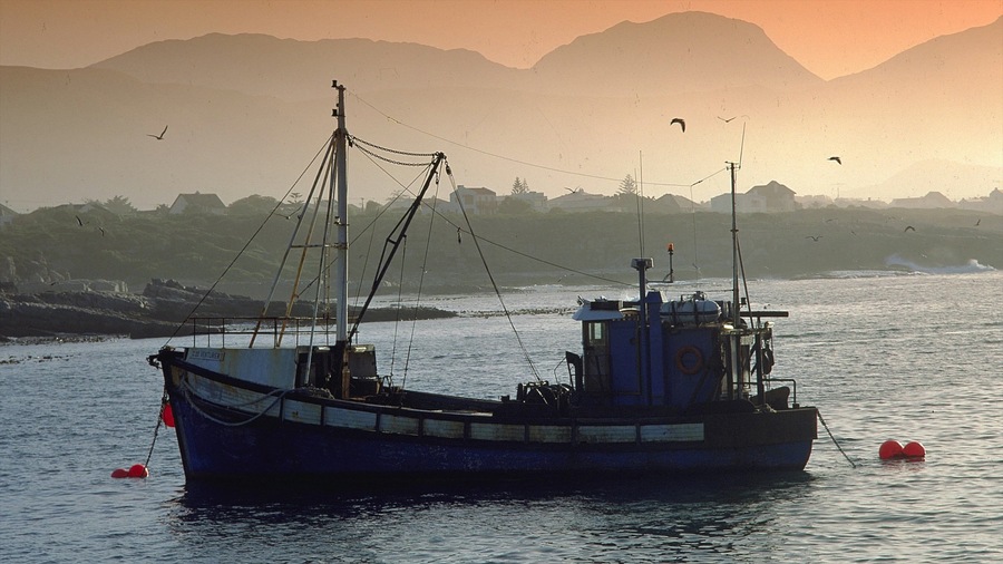 Hermanus which includes a bay or harbour, landscape views and a sunset