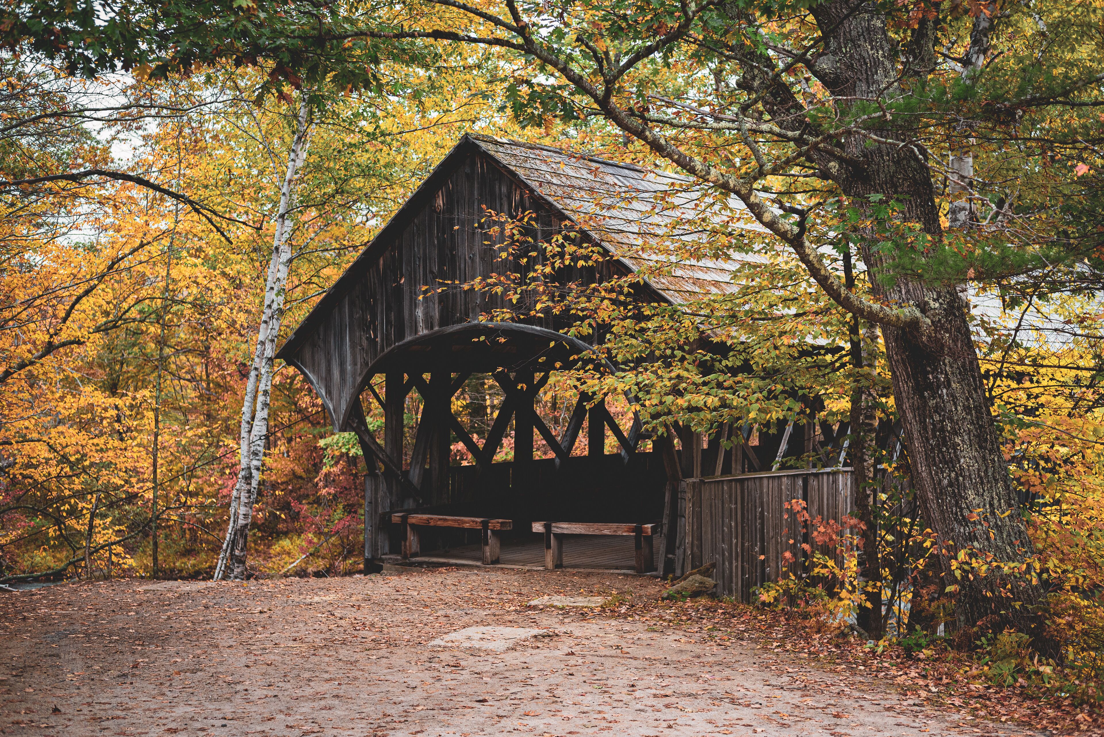 Autumn color and the Sunday River Covered Bridge, in Newry, Maine