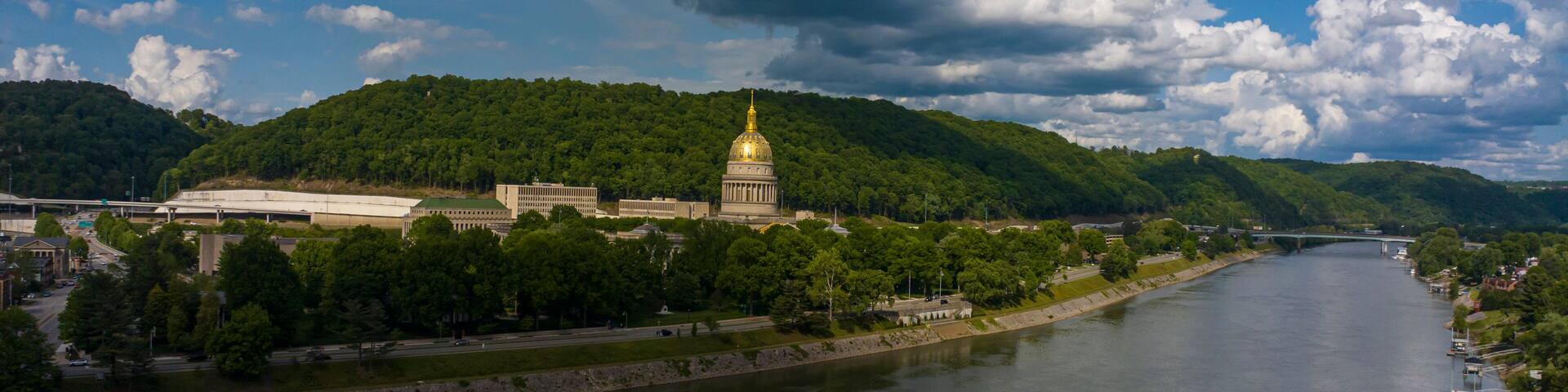 MAY 8, 2023 - CHARLESTON, WEST VIRGINIA, USA - aerial view of Charleston Skyline West Virginia