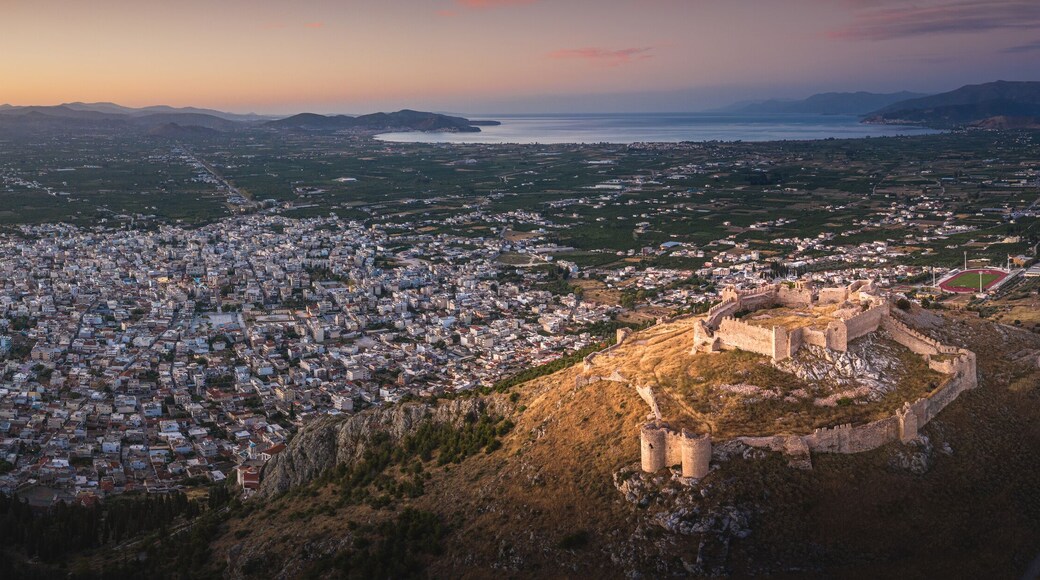 Wide panorama of castle on Larissa Hill, located near the town of Argos, Greece