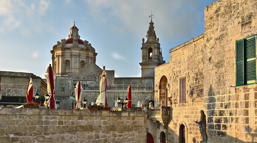 Mdina mostrando elementos del patrimonio, patrimonio de arquitectura y una iglesia o catedral
