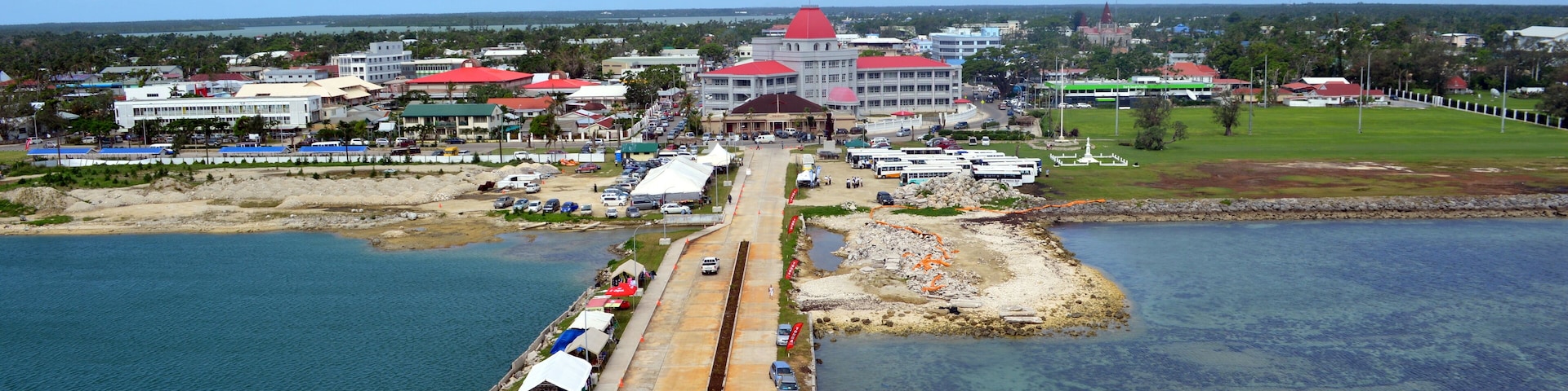 Portside. Hello Tonga!
A very flat Island in the south pacific which holds a stunning Royal Palace which is completely gated off to the locals and tourists.
There is a range of natural highlights when you visit Tonga and the people are beautiful, kind and friendly.
Transport is very basic (no air-con) and they lead a very simple but family orientated lifestyle.
Great rugby players are born here.