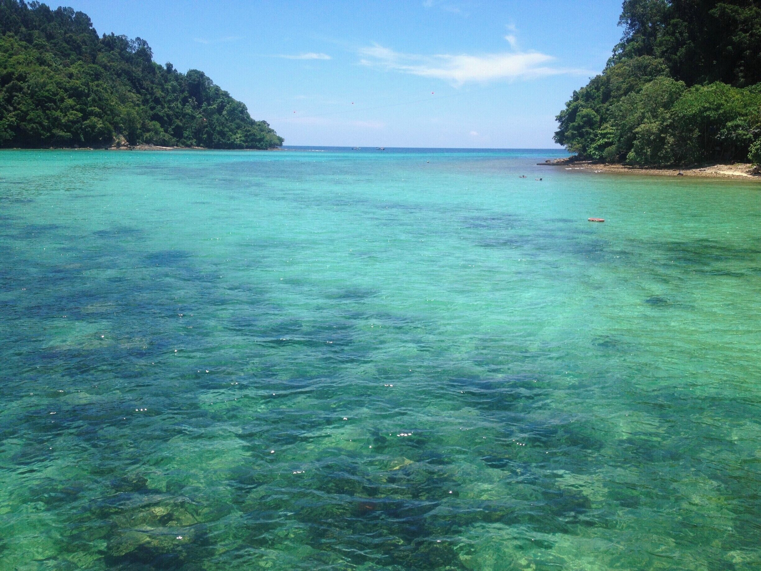 The view from the dock on Pulau Gaya is gorgeous! Part of the marine national park, this island is primarily used for lunch for divers, snorkelers, and other park guests or for hiking/camping. The clear water is beautiful! You can even zipline between the two islands shown in this photo! 
