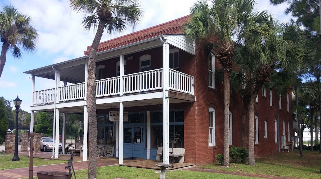 The 1903 Wiggins General Store. Inside there are various tools and gadgets from the past with signs encouraging visitors to guess what the purpose of these implements may have been.
The historical park is free and boasts the 1860 Courthouse, the 1887 Church, the One Room Schoolhouse, the Old Settlerâs House, the Potter Barn, the Sugar Cane Mill and Smokehouse, the Wiggins Store, a blacksmith shop, a 1913 Baldwin Steam locomotive, the Fogarty Boatworks and a Cowhunter Bunkhouse.