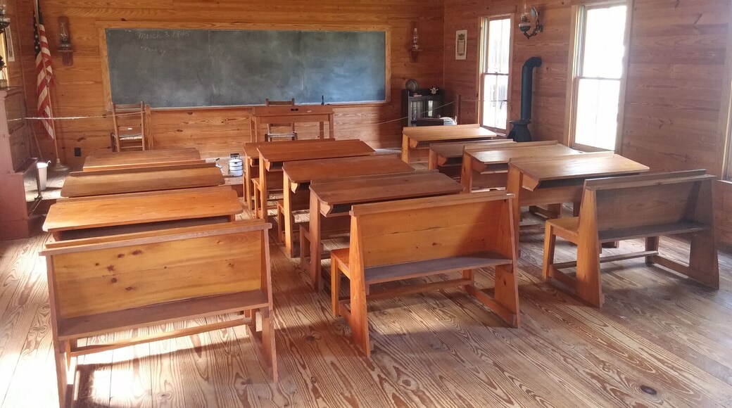 Inside of the one room schoolhouse at Manatee Village Historical Park.
The historical park is free and boasts the 1860 Courthouse, the 1887 Church, the One Room Schoolhouse, the Old Settler’s House, the Potter Barn, the Sugar Cane Mill and Smokehouse, the Wiggins Store, a blacksmith shop, a 1913 Baldwin Steam locomotive, the Fogarty Boatworks and a Cowhunter Bunkhouse.