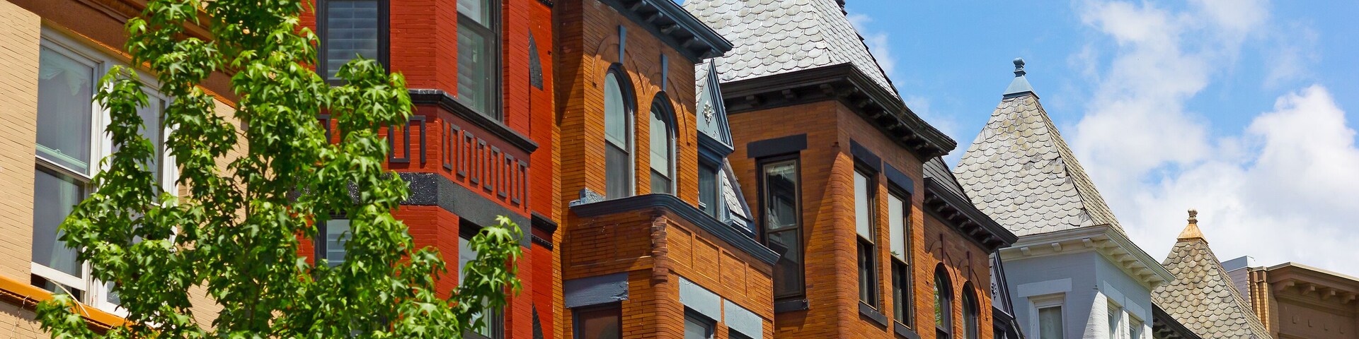 Historic residential architecture of Washington DC. Colorful Dupont Circle row houses in Washington DC. ; Shutterstock ID 279954902; Purchase Order: -
