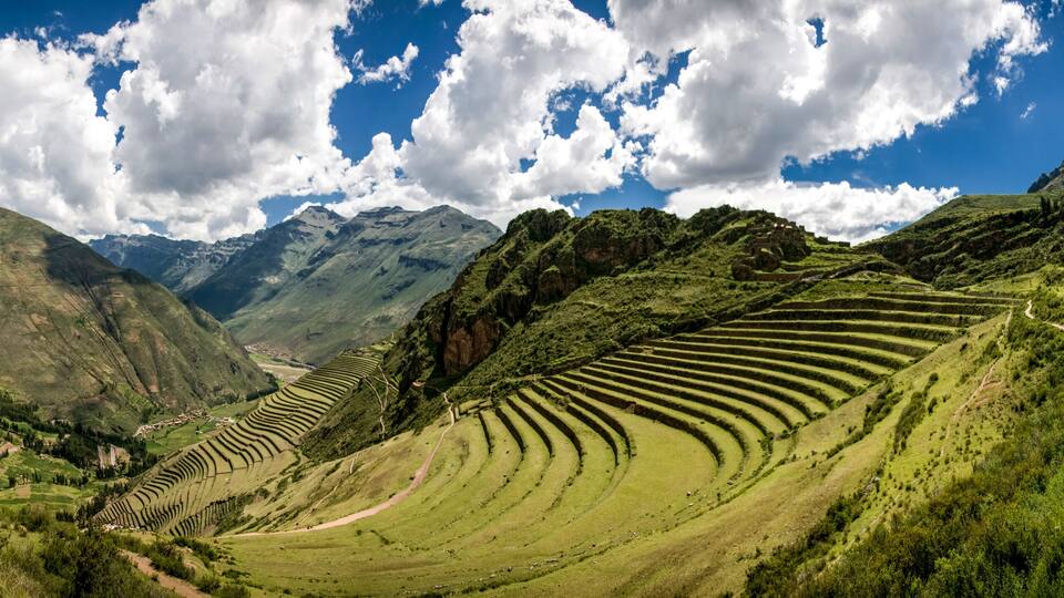 Agricultural terraces in Sacred Valley Moray in Peru. Soth America nature