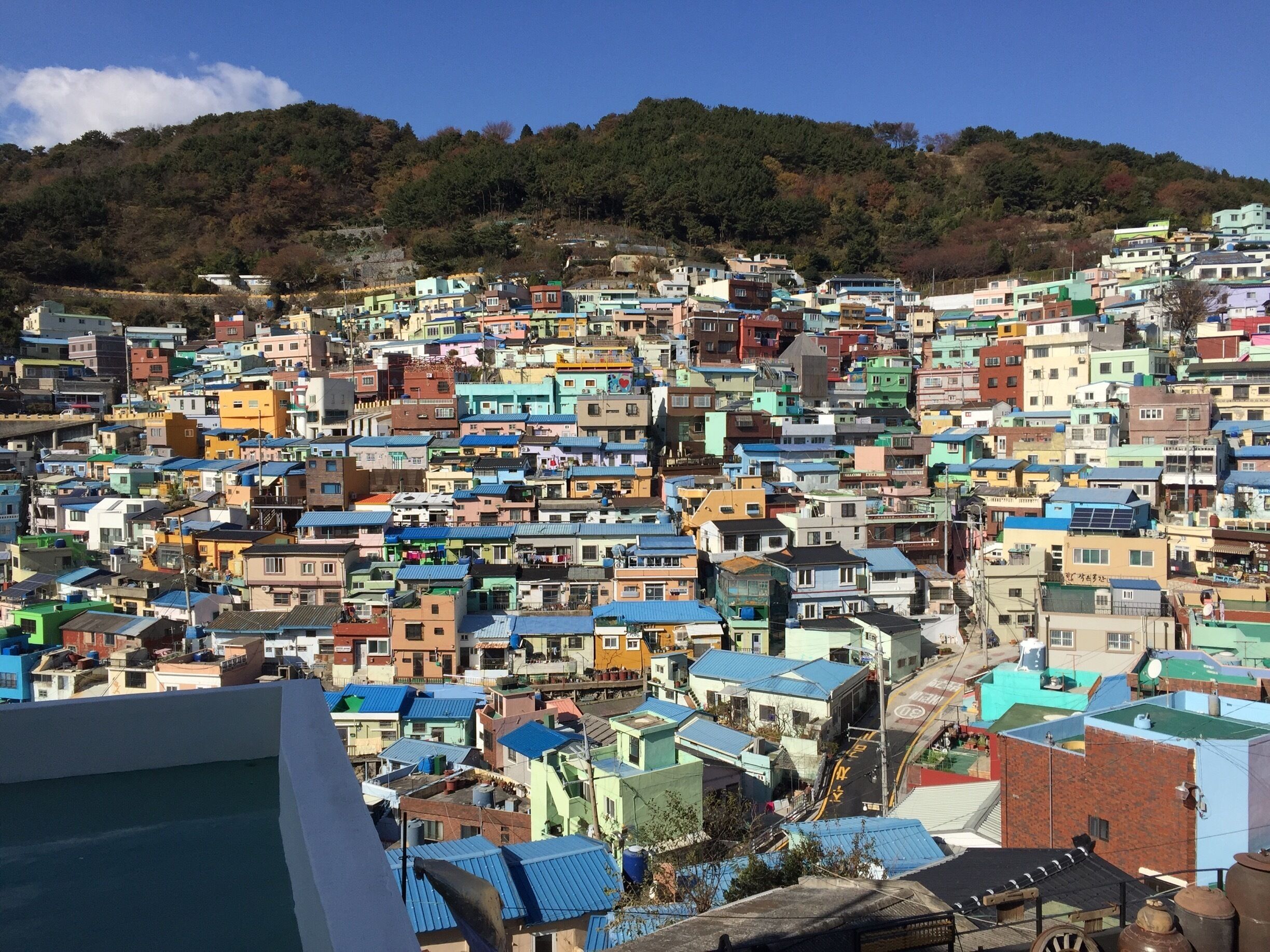 Gamcheon Cultural Village in Korea looks like it belongs in Central America with all the brightly colored buildings that comprise it 
