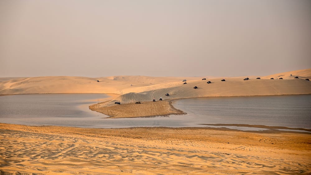 The Mesaieed Desert meets the sea in Doha, Qatar.