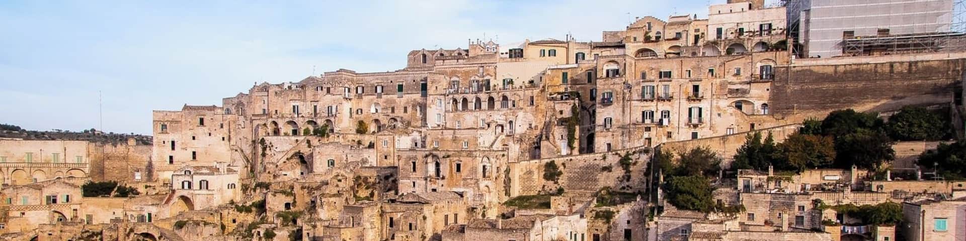 The Sassi di Matera are ancient cavedwellings in the Italian city of Matera, Basilicata. Situated in the old town, they are composed of the Sasso Caveoso and the laterSasso Barisano. Here, the Sasso Barisano.
