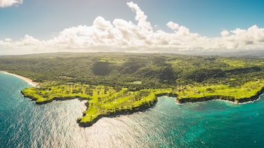 Panoramic aerial view of a paradise island in the Atlantic Ocean at sunset. Playa grande beach near Rio San Juan, María Trinidad Sánchez, Dominican Republic.