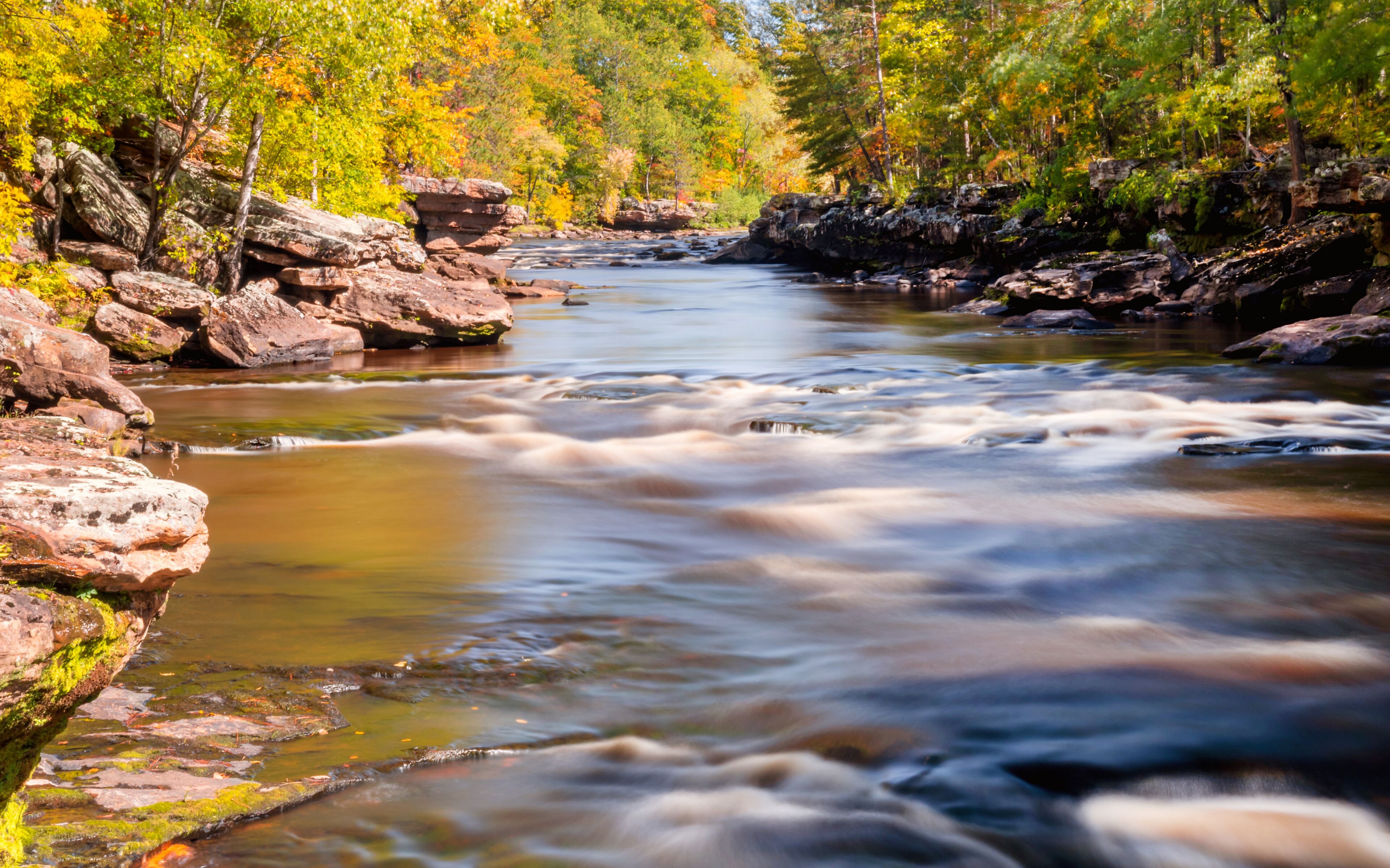 Autumn color along Kettle River at Banning State Park in Minnesota