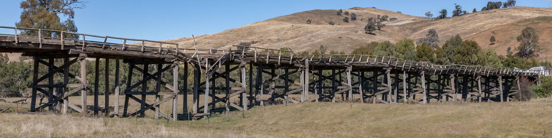 Prince Alfred Bridge, Gundagai, NSW, Australia - a unique example of an early timber span bridge