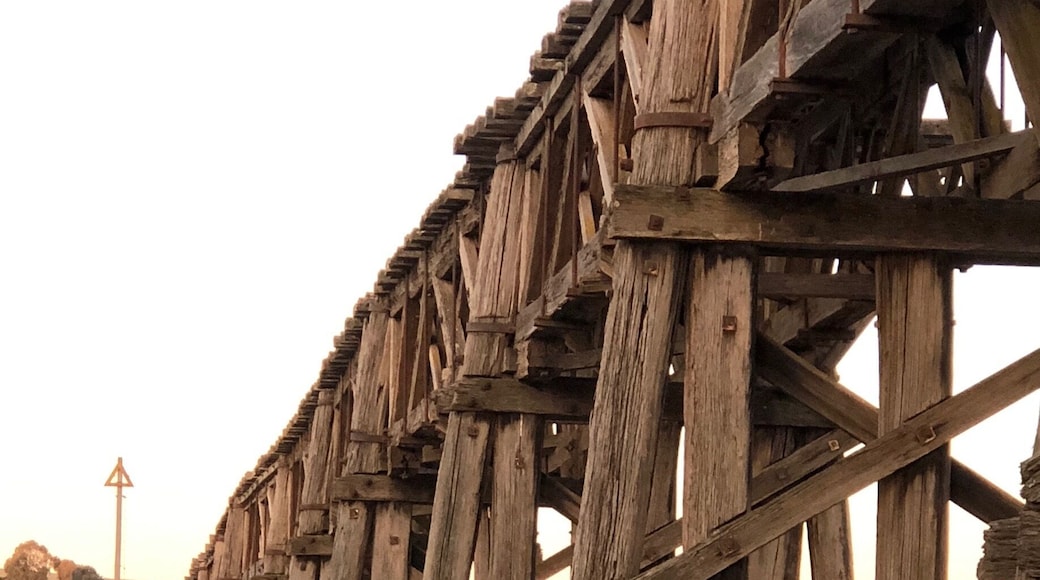 Old Railway bridge in Gundagai. There is also a similarly built road bridge close by. Neither are used and both in disrepair.
Relics from bygone days