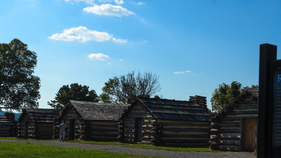 Reconstructed soldier cabins at Valley Forge National Historical Park.