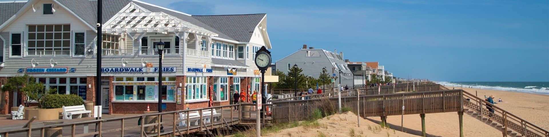 Bethany Beach showing general coastal views, a sandy beach and a small town or village