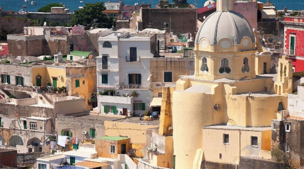 Procida is one of the Flegrean Islands off the coast of Naples in southern Italy. The island is between Cape Miseno and the island of Ischia. With its tiny satellite island of Vivara, it is a comune of the province of Naples, in the region of Campania. The population is about ten thousand. This is a view of Corricella from "Terra Murata".