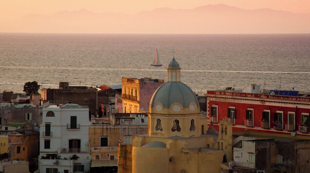 Procida is one of the Flegrean Islands off the coast of Naples in southern Italy. The island is between Cape Miseno and the island of Ischia. With its tiny satellite island of Vivara, it is a comune of the province of Naples, in the region of Campania. It's a view of Corricella from Terra Murata.