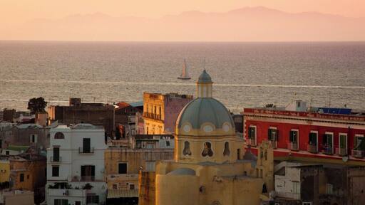 Procida is one of the Flegrean Islands off the coast of Naples in southern Italy. The island is between Cape Miseno and the island of Ischia. With its tiny satellite island of Vivara, it is a comune of the province of Naples, in the region of Campania. It's a view of Corricella from Terra Murata.