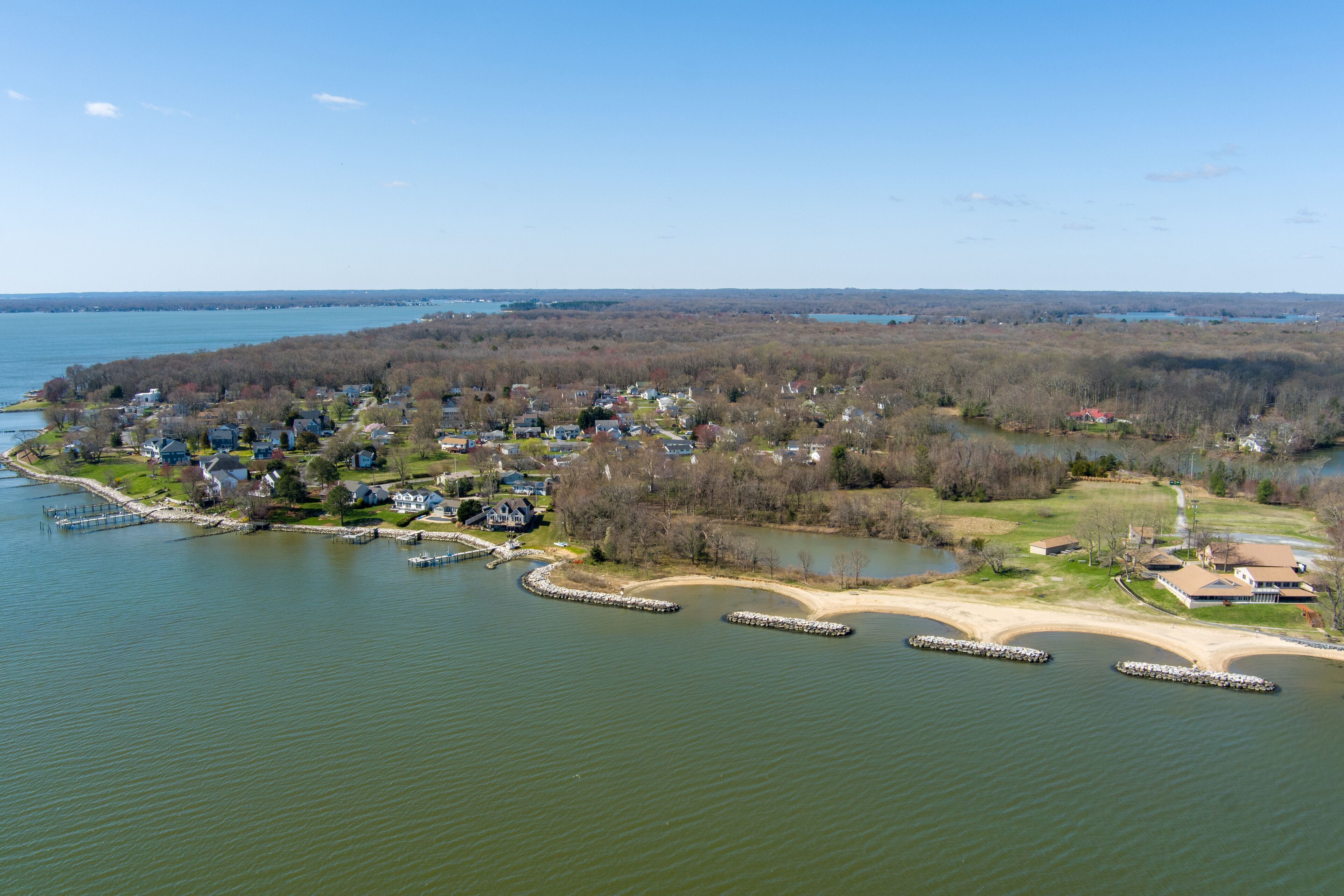 Aerial view of Mayo, Maryland. Mayo is situated on the Chesapeake Bay.