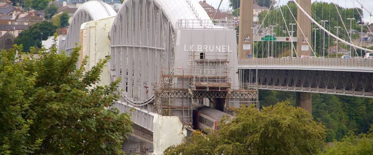A bridge with a large arch and a building labeled "I.K. BRUNEL" in the background.