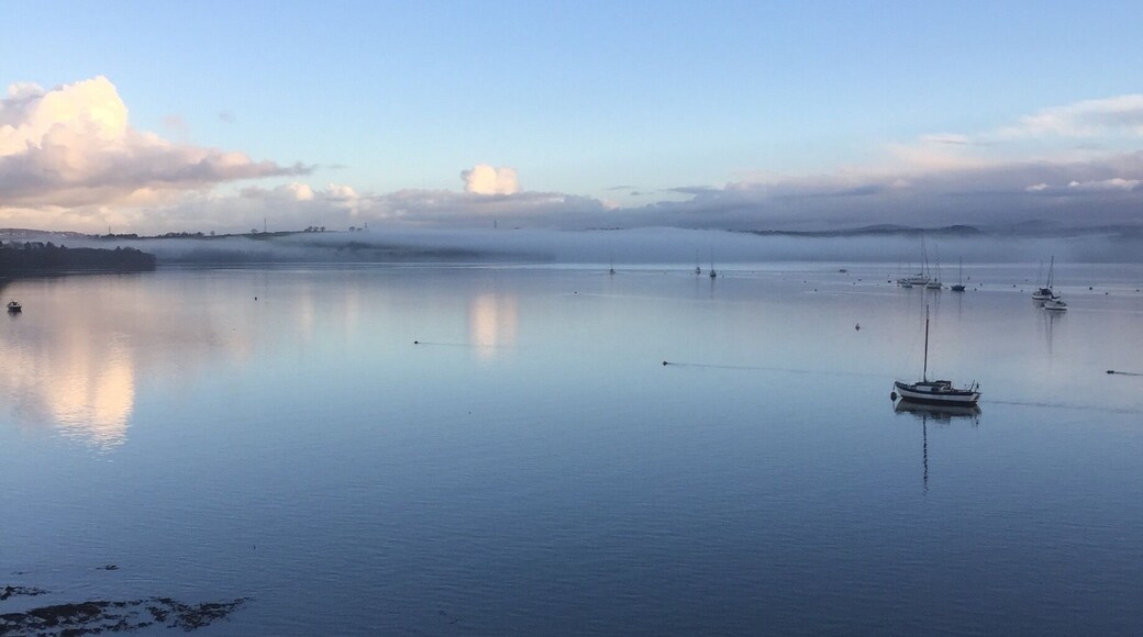 A view on to Saltash estuary in the breaking sun.