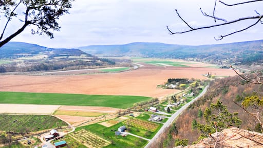 Aerial view of the fertile farmlands of Schoharie Valley, NY, from Vroman's Nose