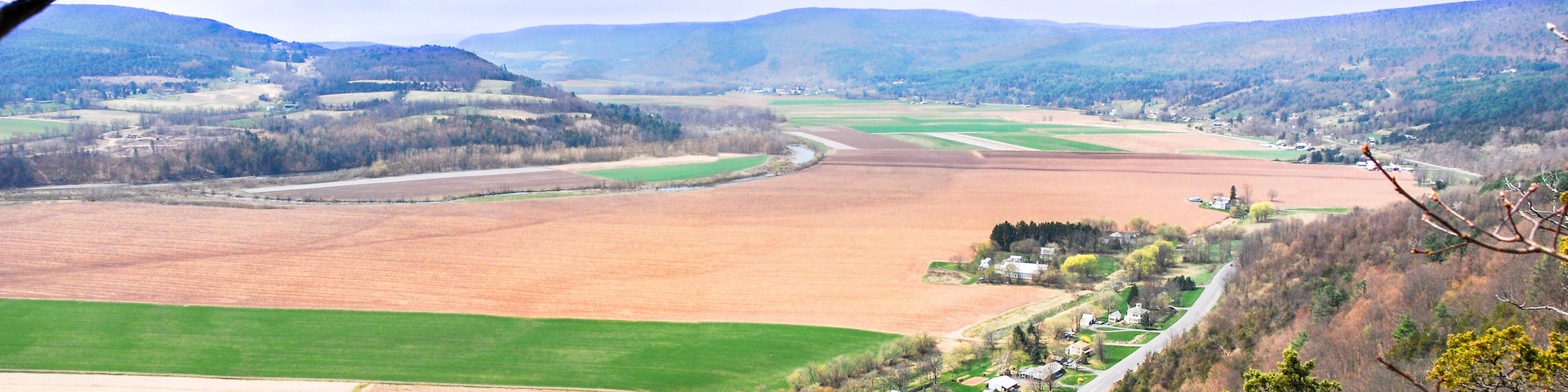 Aerial view of the fertile farmlands of Schoharie Valley, NY, from Vroman's Nose