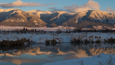 The Salt River reflects the Salt River Range of mountains in Star Valley, Wyoming.