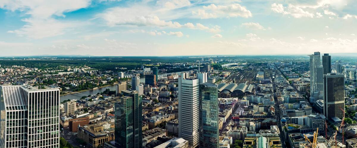 Germany, Hessen, Frankfurt Am Main, Panorama View On Skyline Frankfurt