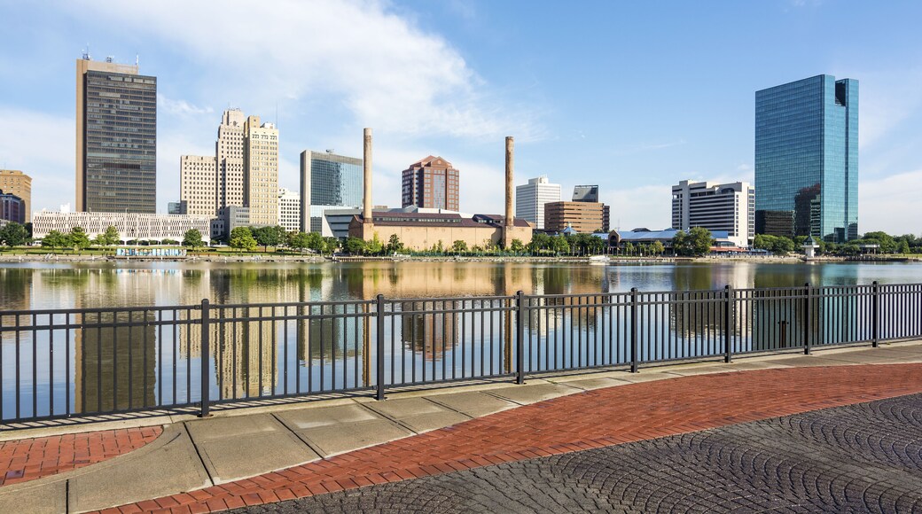 panoramic view of downtown Toledo Ohio's skyline from across the Maumee river