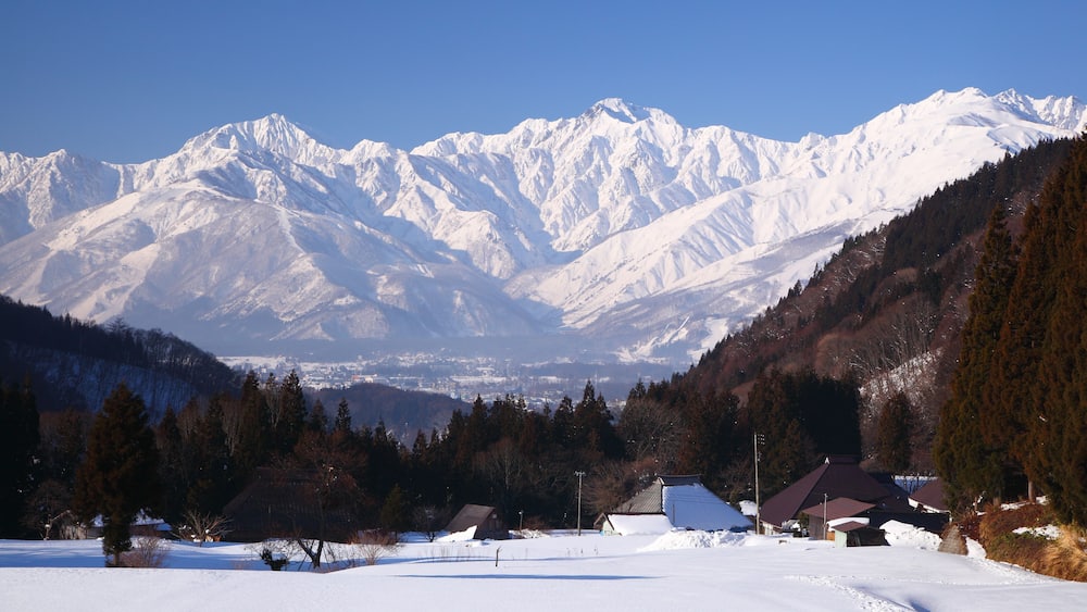 Japan Alps view from Hakuba village Aoni in winter