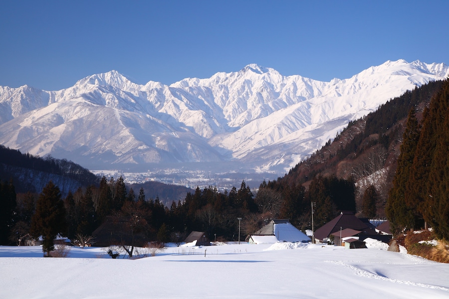 Japan Alps view from Hakuba village Aoni in winter