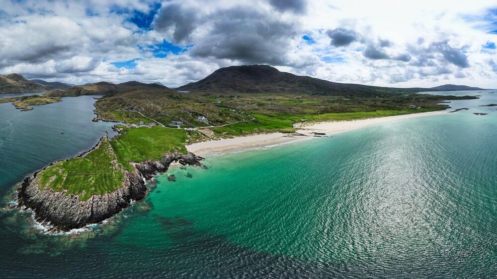Glassilaun Beach, a white sandy beach situated between Renvyle and Killary bay in county Galway, Ireland