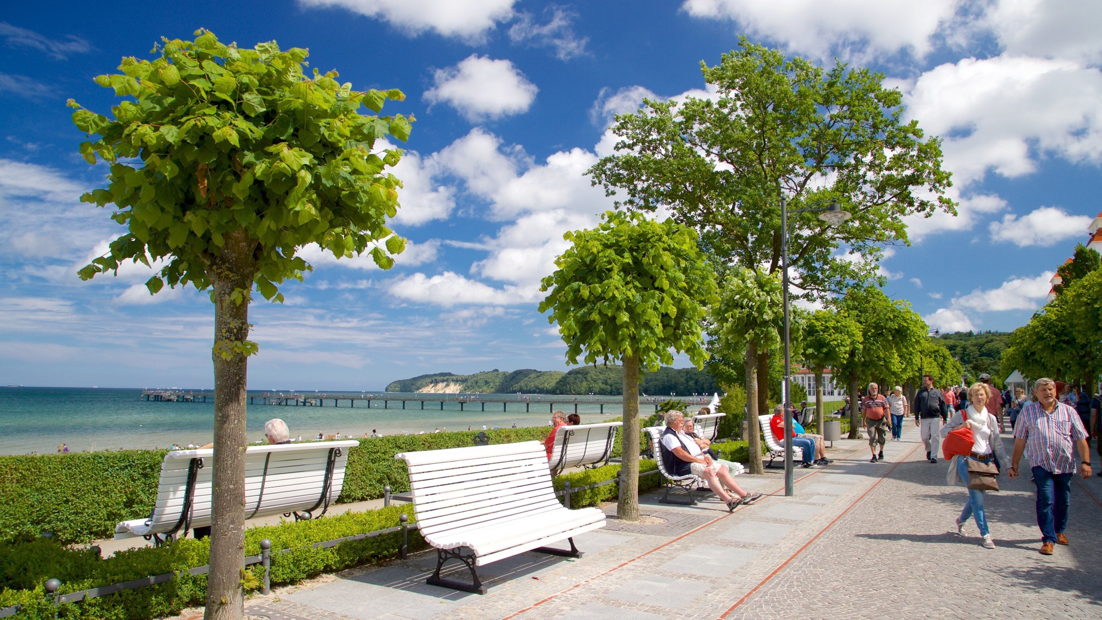 Ostseebad Binz which includes street scenes and general coastal views as well as a small group of people