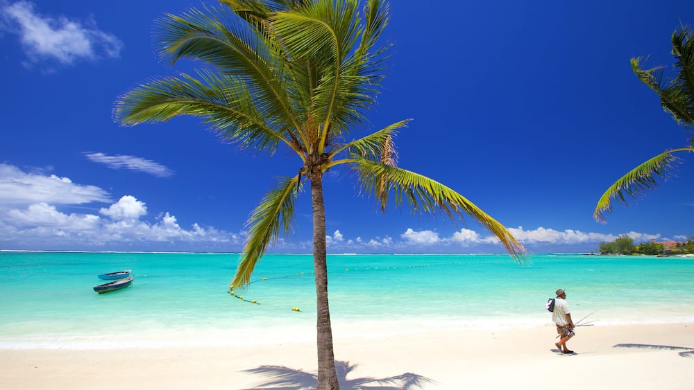 Belle Mare which includes a sandy beach as well as an individual male