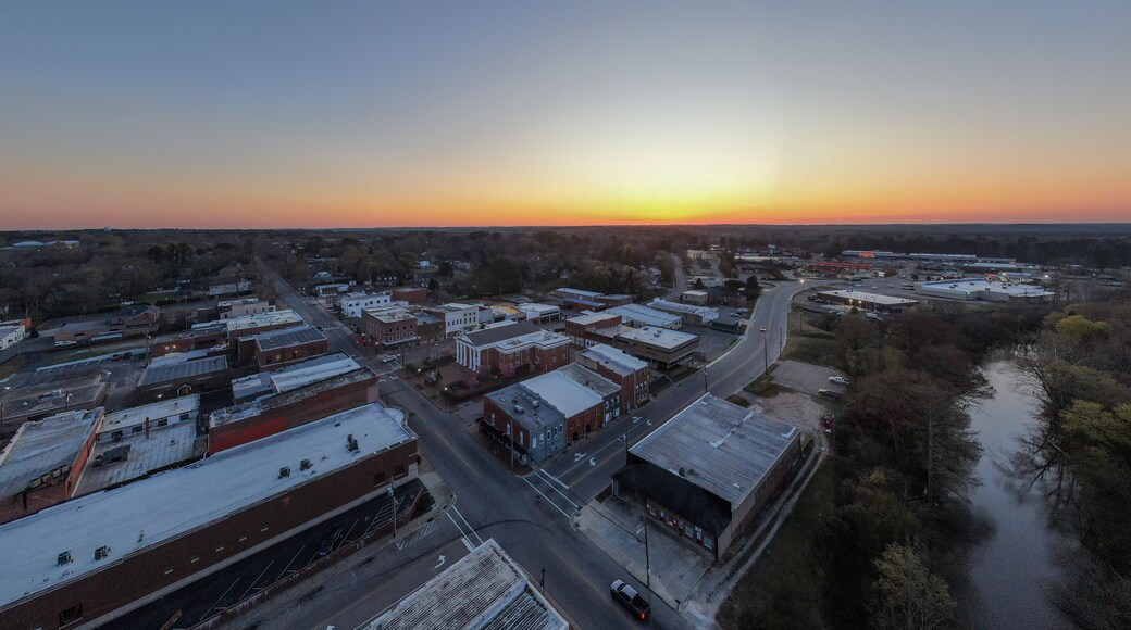 The Town of Louisburg North Carolina by Drone on a Sunny Day, Including Sunrise Images For Travel and Tourism