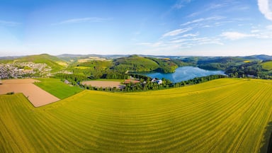 Hennesee lake panorama near Meschede in the Sauerland region - aerial view