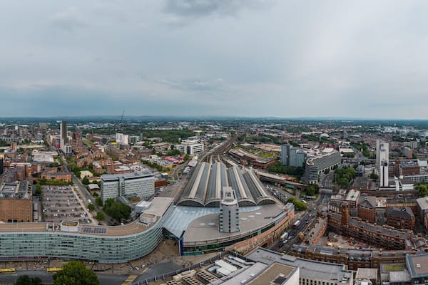 Panoramic aerial view over Manchester and Piccadilly station - travel photography