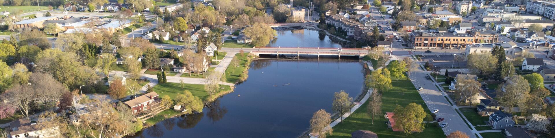 aerial view of a small town (grafton, wisconsin)